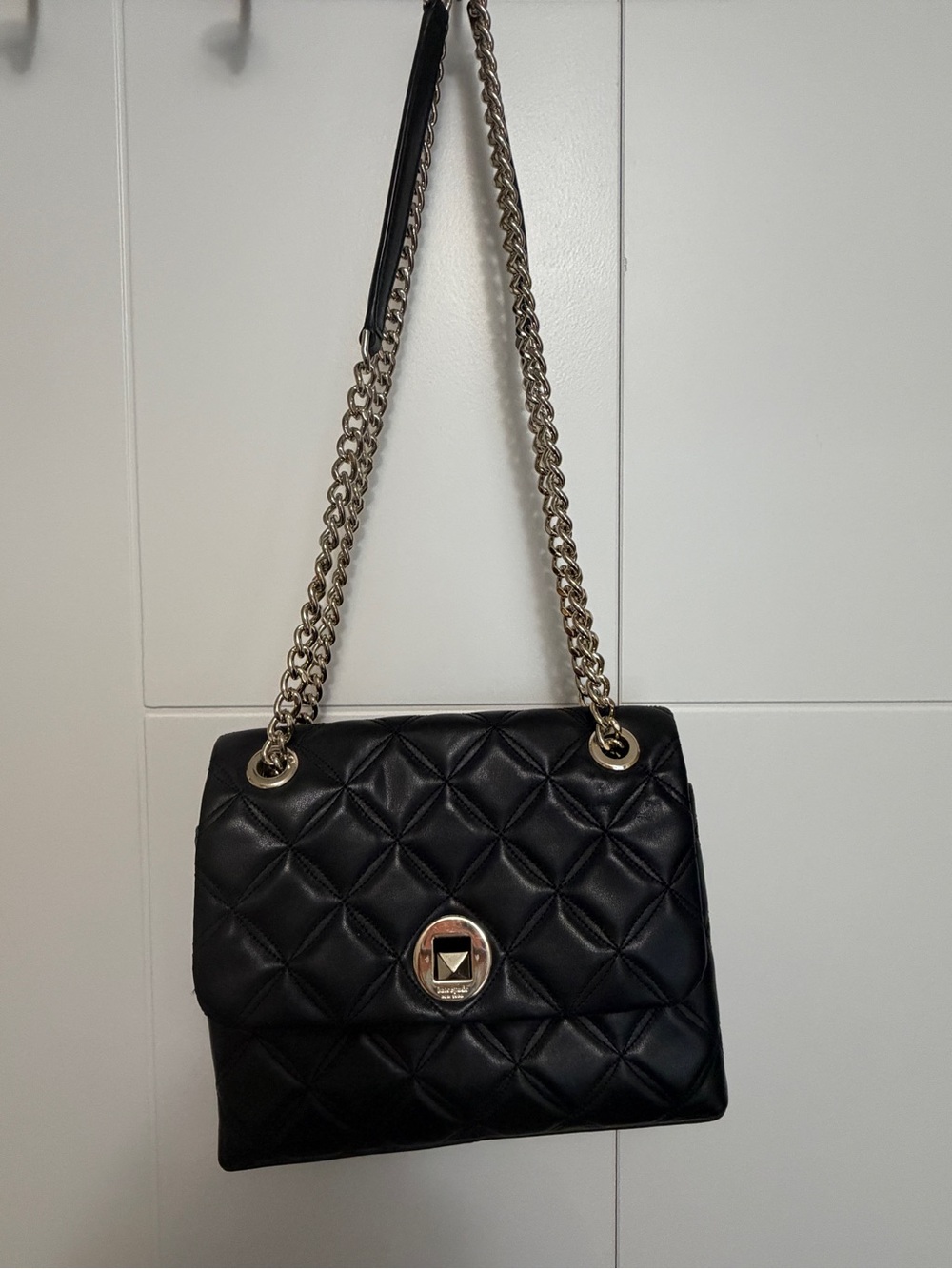 kate spade Black Quilted Shoulder Bag with Gold Chain